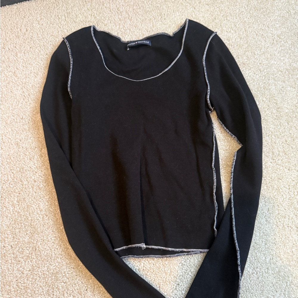 Brandy Melville Black and White Asymmetrical Fitted Blouse